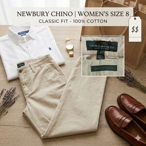 Lauren Ralph Lauren Women's Newbury Chino Pants Sz 8 Tan Khaki Beige Straight Le